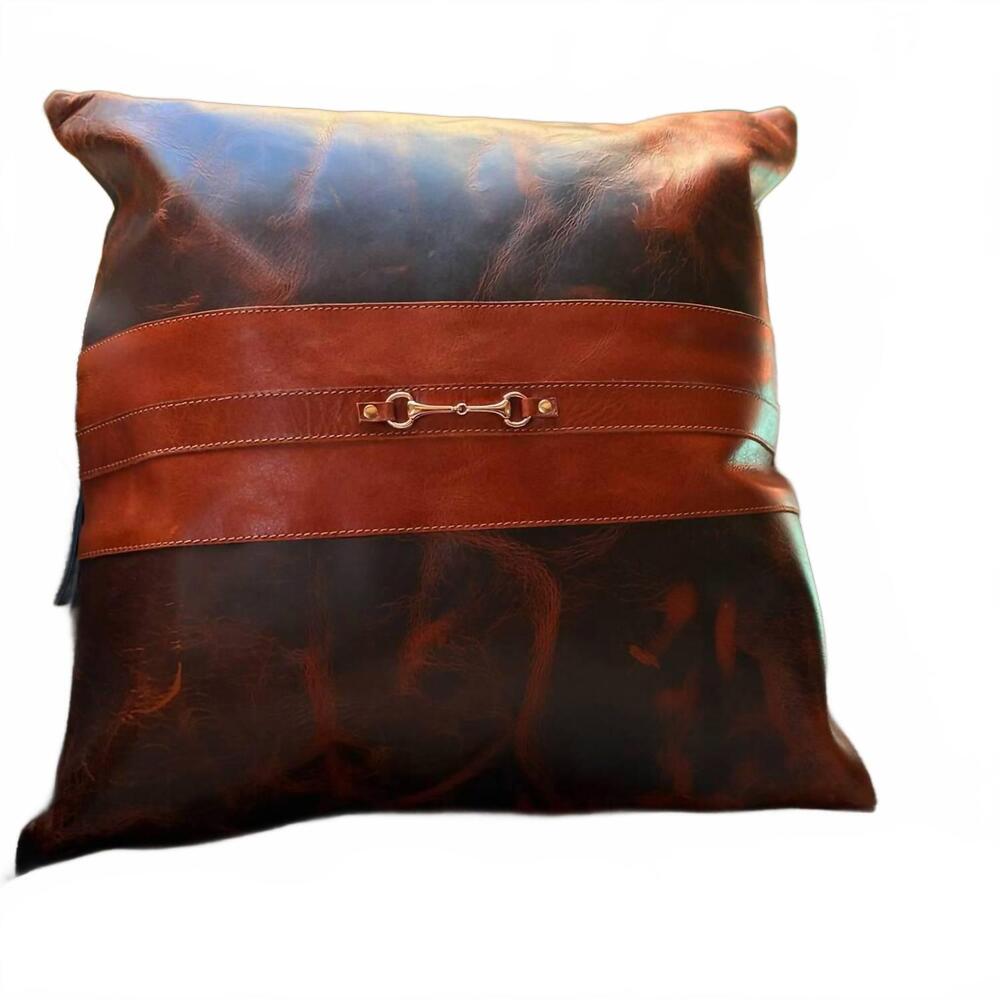 NEW EQUIPAGE snaffle bit leather pillow cover in brown